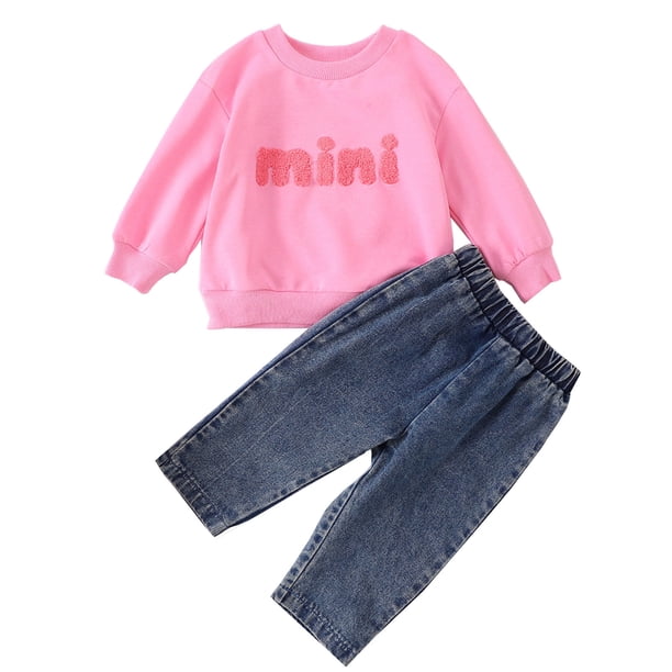 Gibobby Conjunto de pantalones para niños Conjuntos de ropa de otoño para bebé, niño y niña, sudadera con estampado de manga larga y pantalones, 2 uds.(Rosa,12-18 Meses)
