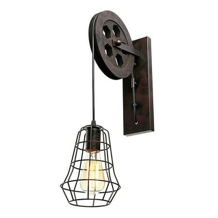 

TFCFL Rustic Farmhouse Wall Light Indoor Pulley Wheel Hallway Lighting Lamp Fixture