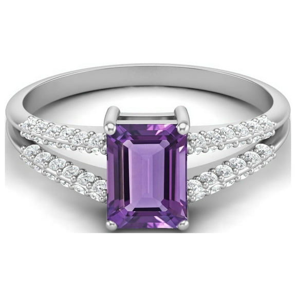 7X5MM Emerald Cut Amethyst 925 Sterling Silver Solitaire Women Valentines Day Gifts Ring