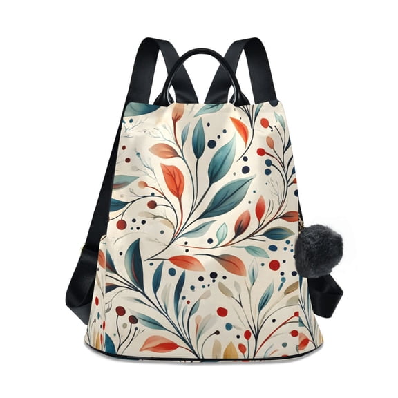 FORMRS Women's Travel Backpack Purse Anti-Theft Hidden Pockets Casual Shoulder Bag, Beige Whimsical Leaves
