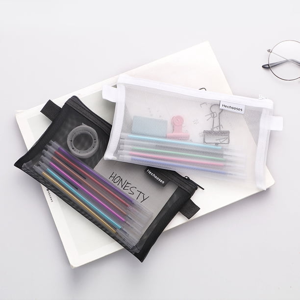 Bolsa de almacenamiento de malla transparente simple para bolígrafos, bolsa de bolígrafo portátil para exámenes de estudiantes, bolsa de papelería de gran capacidad