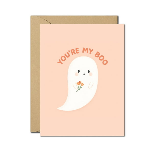 Cute You're My Boo Ghost Greeting Card – Funny Love Card for Anniversary, Halloween or Valentine's Day – Romantic Pun Card for Couples