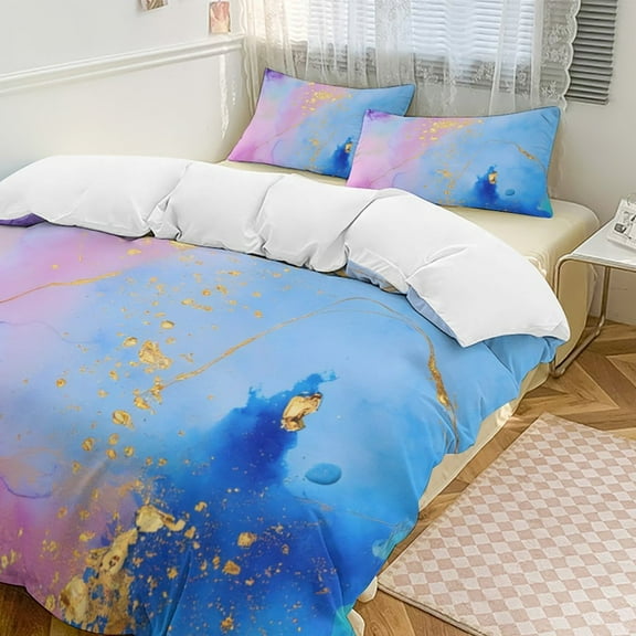 Abstract Watercolor with Gold Foil 3D Duvet Cover Set Quilt Cover Theme of teenager for Bedroom Decoration