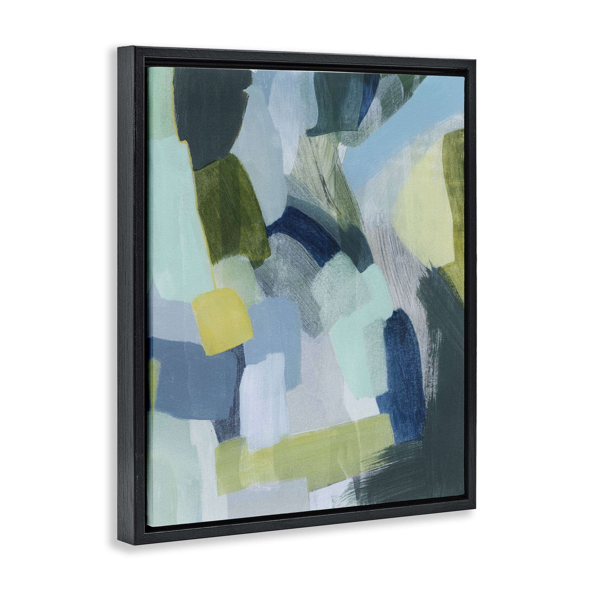 Stupell Industries Layered Green Paint Strokes Abstract Painting Black Floater Framed Canvas Art Print Wall Art, 17 x 21