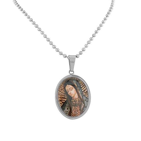 EDFORCE Stainless Steel Silver-Tone Virgin Mary Religious Pendant Necklace