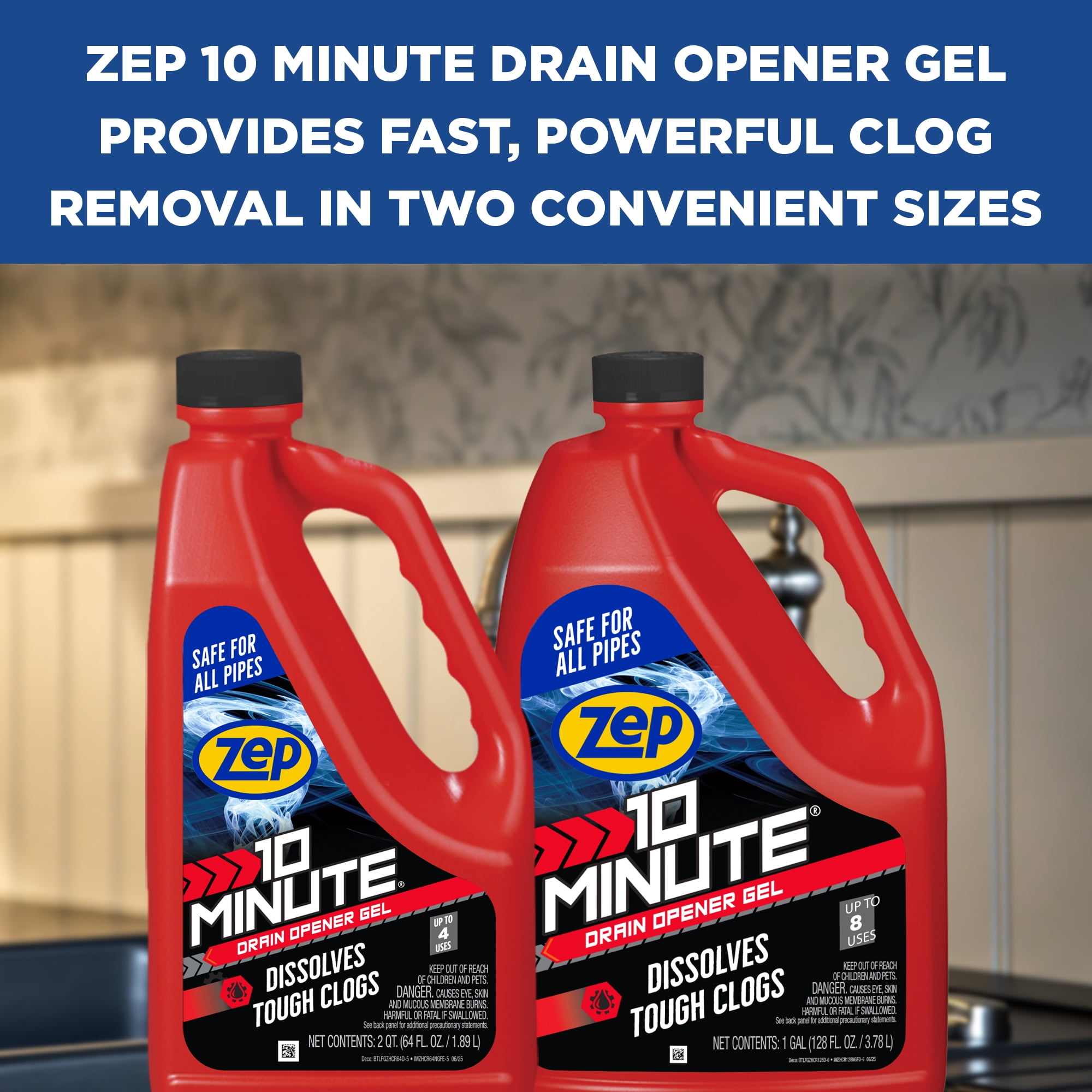 Zep Commercial Strength Drain Opener Gel, Safe for All Pipes, 64oz