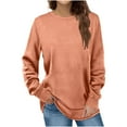 thumbnail image 2 of Jewelreauty Women Long Sleeve Shirts Casual Solid Color Round Neck Pullover Tops Loose Cozy T-Shirts (M, Orange-A), 2 of 7