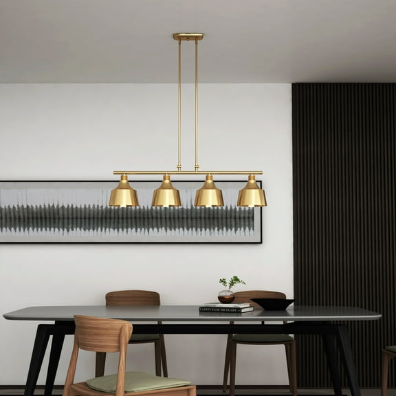 Vanity Art Modern 4-Lights Kitchen Island Bowl Pendant Lighting in Satin Gold with Same Color Metal Shade Farmhouse Hanging Lamp Linear Ceiling Light Fixture IL208-4SG3