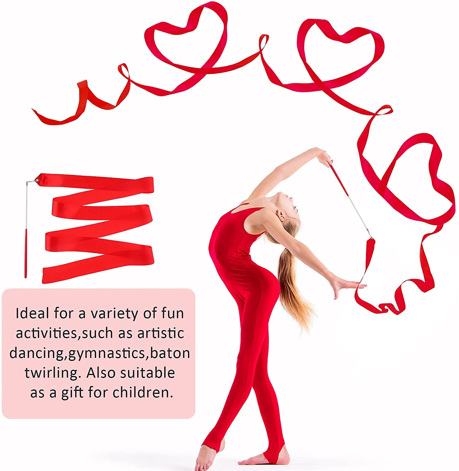 Artistic Dancing Baton Twirling Gymnastics Rhythmic Streamer Ribbon for Kids 