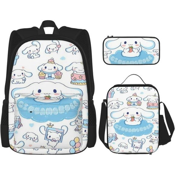 Cinnamorolls 3 Pcs Backpacks Set with Thermal Insulated Lunch Tote Purse Pencil Case Multifunctional Laptop Daypack Travel Bag, Lunch Box, Pencil Case
