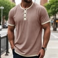 thumbnail image 2 of Leey-World T Shirts for Man Men's Casual Henley Shirt Short Sleeve Cotton Pique Band Collar Shirt Summer Button Basic Tee Shirts(Red,XL), 2 of 6