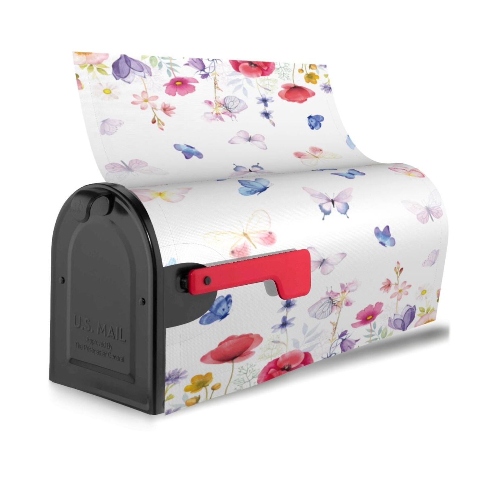 Xecao Meadow flowers with butterfly for Mailbox Cover with Magnetic Strips, Waterproof and Sunscreen, Adds a Decorative Touch to Your Garden Yard-25.5x21 in