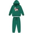 thumbnail image 4 of SYMOID Girls' Army Green Tracksuit Set - Soft Polyester Hoodie with Butterfly Floral Print & Jogger Pants, Adjustable Hood, Machine-Washable, Ages 3-12,Size 8 T, 4 of 4