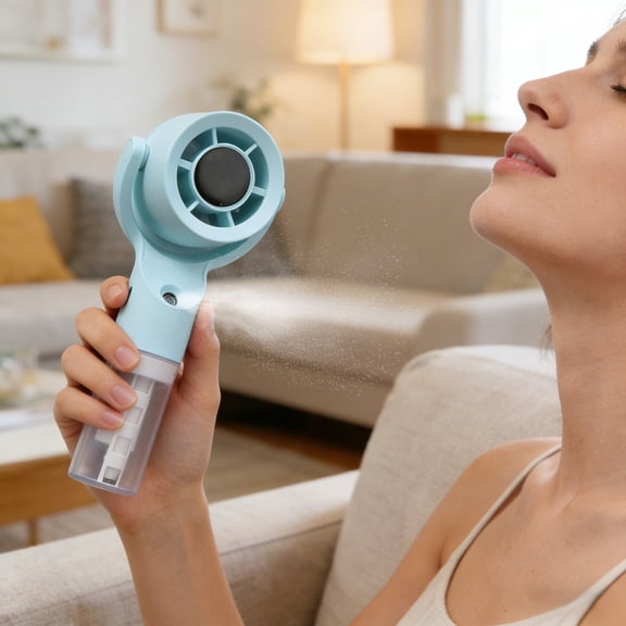 ROLKFUK 2 in 1 Handheld Misting Fan, Portable Rechargeable Personal Cooling Fan with Spray Function, 500mAh Battery for Travel Office Outdoor, Blue