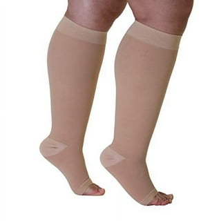 Mojo Compression Socks for Extra X-Wide Calf - Lymphedema & Bariatric  Support - Opaque Closed Toe Knee-Hi, Beige, 20-30mmHg, Plus Size XXXXXXX-L