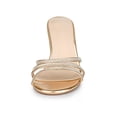 thumbnail image 6 of BLISSFUL STEP Women's Triple Strap Rhinestone Mules Open Toe Stiletto Heel Slide Sandals Rose Gold 9, 6 of 8