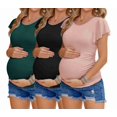 thumbnail image 2 of EKOUAER Womens Maternity Shirts 3 Packs Side Ruched Pregnancy Tee Top Flying Short Sleeve Tunic Blouse Mama Clothes Caramel/Black/Pink, 2 of 4