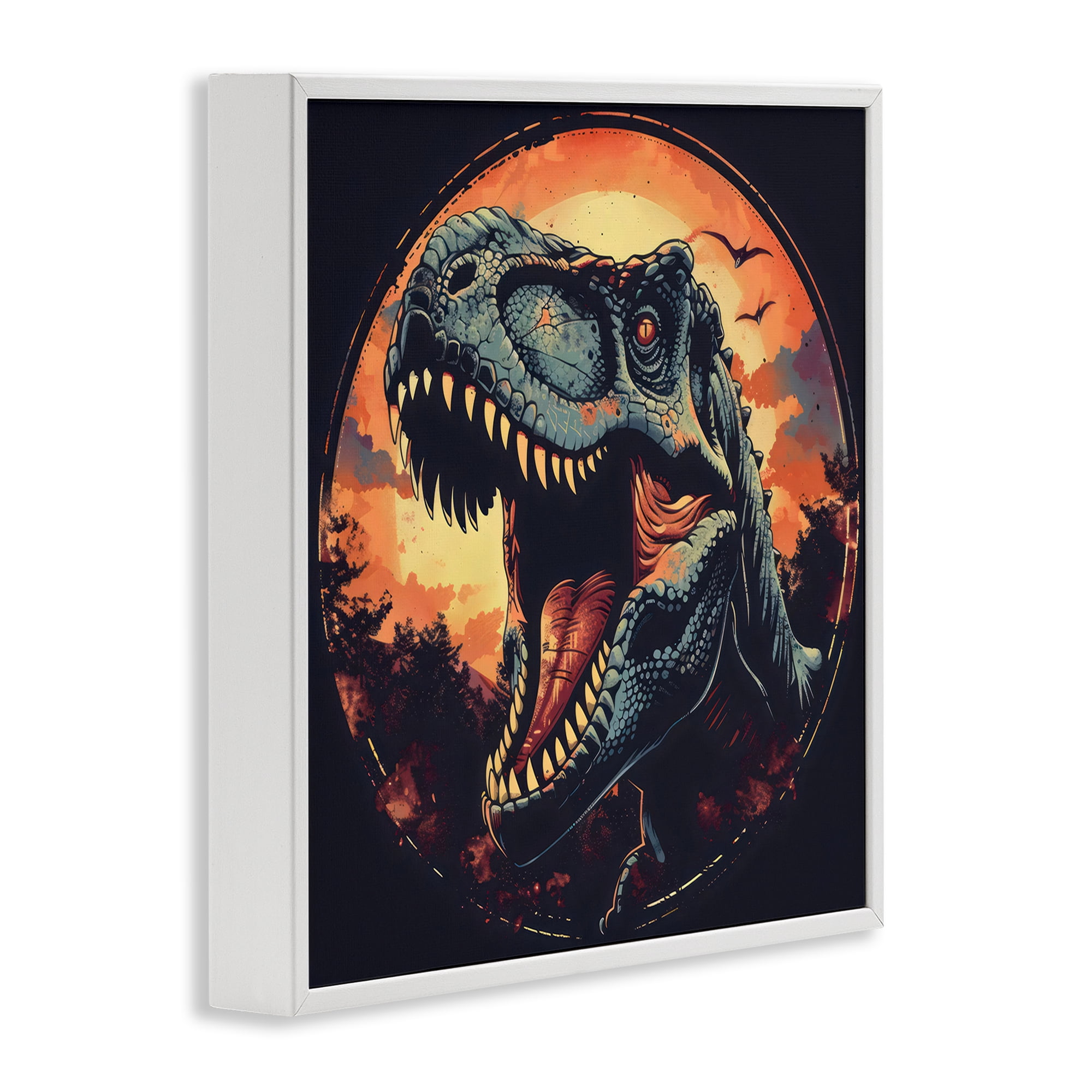 Stupell Industries Ancient Dino Roaring at Sunset White Framed Giclee Art, design by Creative Studio