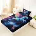 thumbnail image 4 of Aikeke Colorful Animal Unicorn Twin Sheets 3pcs, Cosmic Galaxy Bedding, Blue Black Pink,1 Fitted Sheet, 1 Flat Sheet and 1 Pillowcase, 4 of 5