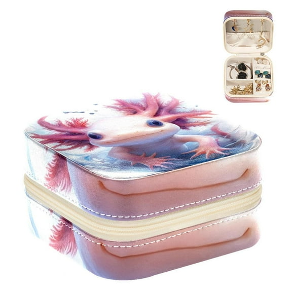 PhooArto Small Jewellery Box, Cute Axolotl Portable Travel Mini Jewelry Case for Women Leather Ring Organizer