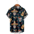 thumbnail image 2 of Camisas de moda con estampado floral de calaveras para hombre, divertidas camisetas de manga corta con estampado de calaveras en 3D, camisas hawaianas con solapa estampada para hombre, 2 of 5