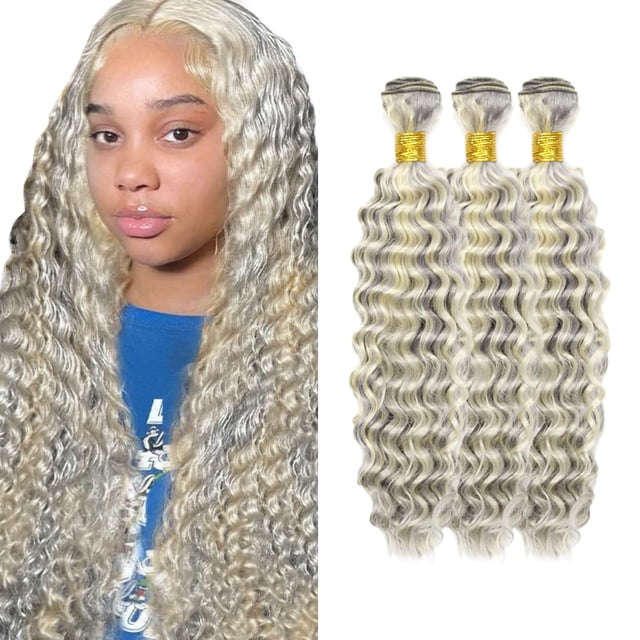 Hair Bundles HuxoWax Silver Highlight Deep Wave 30-40 cm