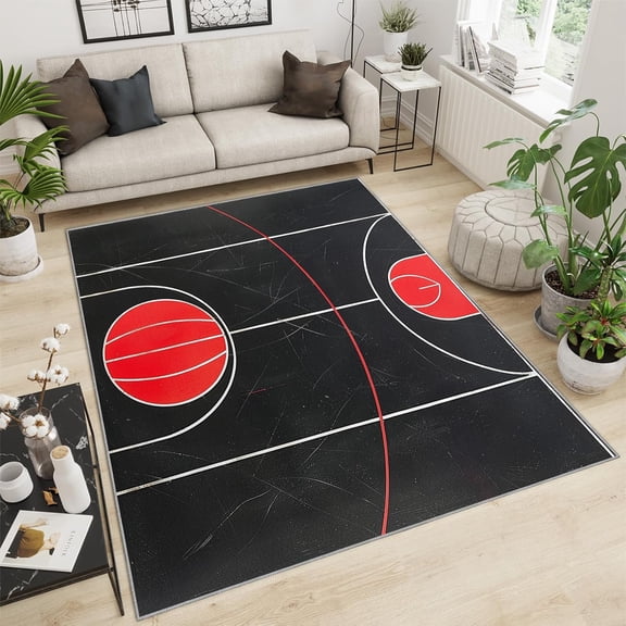 Basketball Court Area Rugs Basketball Rug Competitive Sports Carpet Curved Geometric Stripes Rugs For Bedroom Red Stadium Carpet For Kids Room Family And Pet 2x3ft