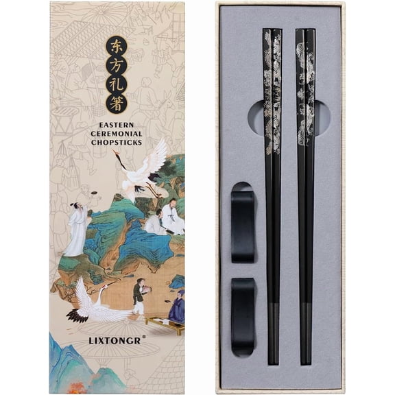 2 Pairs Reusable Stainless Steel Chopsticks, Laser-Engraved Non-Slip Grip, Dishwasher Safe, Japanese & Korean Style, Metal Chopstick Gift Set for Cooking, Dining & Travel (9")