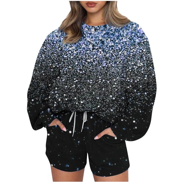 Puntoco Conjunto De Sudadera Con Pantalón Y top Con Cuello Redondo Y Manga Larga Informal Estampado Para Mujer Azul Claro Xl
