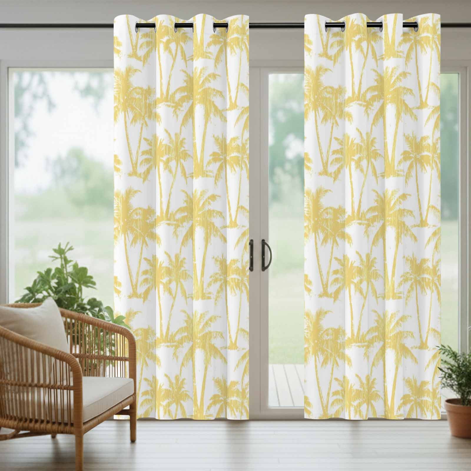 Summer Beach Palm Outdoor Curtains for Patio, Tropical Country Coastal Seaside Yellow Tree Silhouettes Sunshade Privacy Drapes Grommet Waterproof Outside Curtains for Porch Balcony 54"x108", 1 Panel