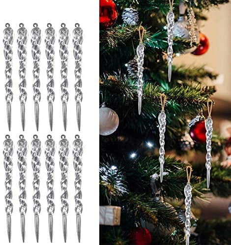 Christmas Tree Decoration 4 Pack Clear Glass Twisted Icicles 