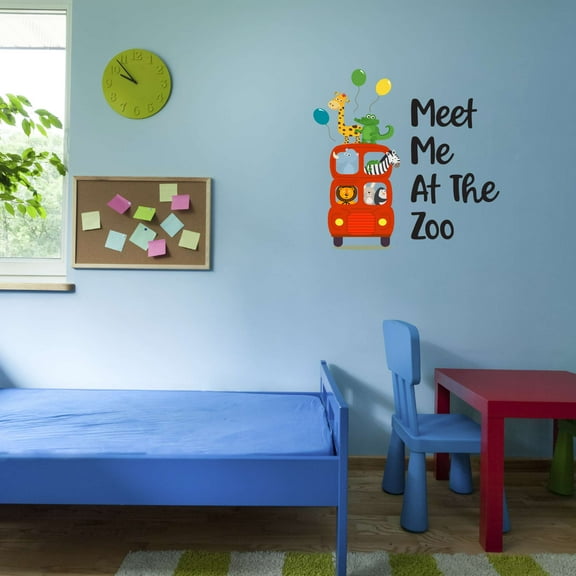 Meet Me At The Zoo Animals On Bus Zoo Africa Zebra Lion Safari Jungle Endangered Species Hippo Alligator Giraffe Tiger Wilderness Holiday Gift Ideas Bedroom Wall Decal Sticker - Size: 20 In X 20 In