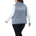 thumbnail image 3 of Agnes Orinda Women's Plus Size Jean Vest Raw-Hem Sleeveless Fashion Denim Jacket 1X Gray Blue, 3 of 6