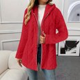 thumbnail image 2 of Women's Fashionable Solid Color Long Sleeved Loose Hooded Zipper Down Plush Jacket, Embroidered Design for Cozy and Chic Look,Red,S, 2 of 8