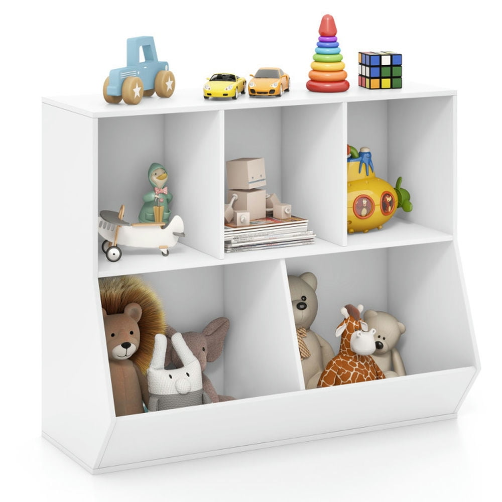 YYAo Kids Book Rack Storage Bookshelf, Toy Storage Organizer Bookshelf,5-Cube Wooden Kids Toy Storage Organizer with Anti-Tipping Kits-White