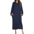 thumbnail image 2 of Previn Women's House Coat Long Sleeve Robe Cotton Spa Hooded Zipper Zip Up Sleeping Winter Warm Hoodie Long Bathrobe Navy Medium, 2 of 4