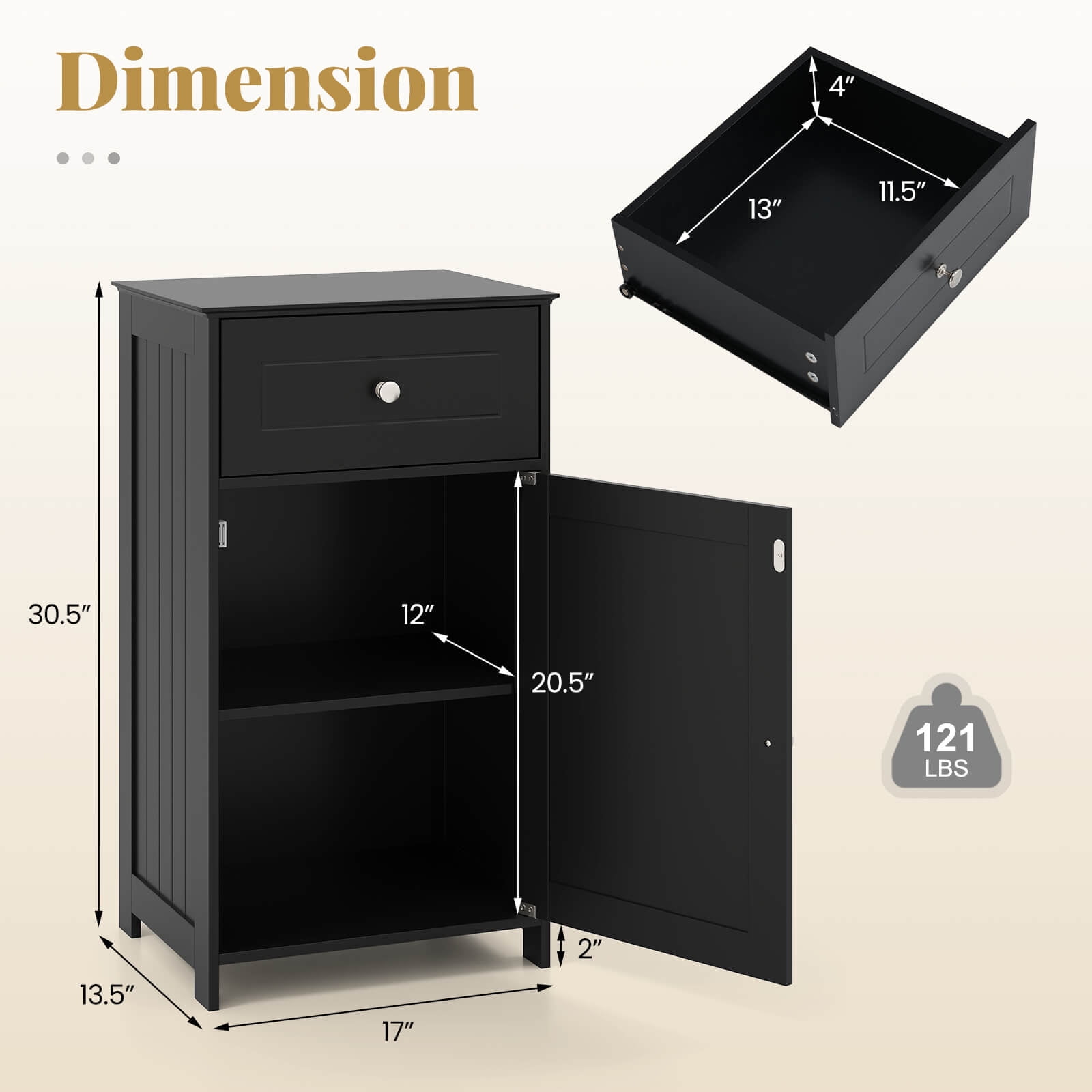 Costway White Floor Storage Cabinet Bathroom Organizer Cupboard Drawer Shelf Bath Towel Black