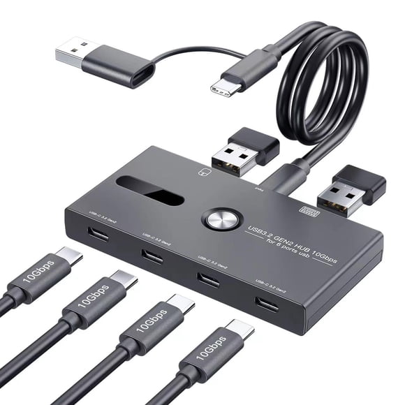 Hub Usb C De 10 Gbps, 6 Puertos Usb C Splitter Type-C Y Usb 3.2 A Usb C Hub Para Pc, Portátil, Macbook Pro/Air, Imac Surface Pro, Chromebook, Etc. (Solo El Hub No Admite Carga/Monitor)