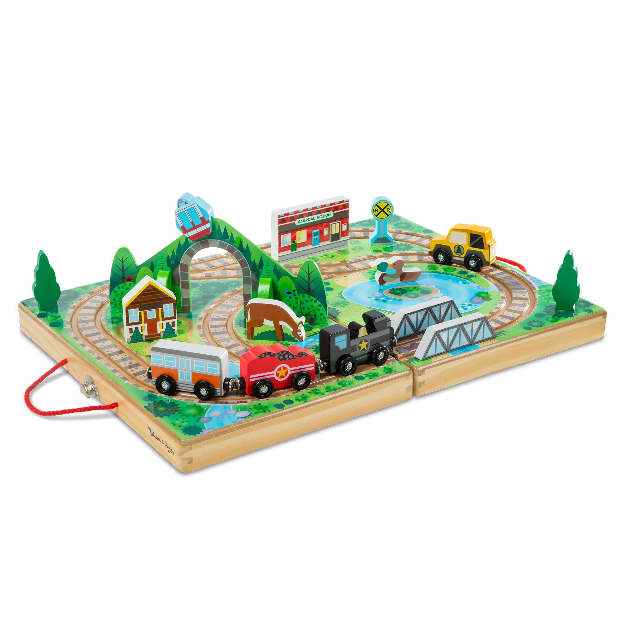 Melissa And Doug 17 Piece Wooden Take Along Tabletop Railroad 3 Trains