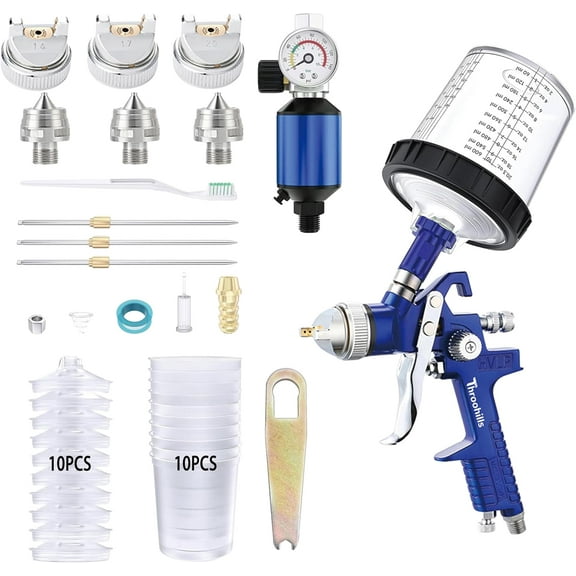 Professional HVLP Spray Gun, 1.4/1.7/2.0mm Nozzle HVLP High Atomization Flow Adjustable Pneumatic Gravity Spray Gun(Blue)