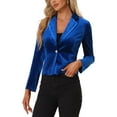 thumbnail image 1 of INSPIRE CHIC Women's Velvet Blazer Lapel Collar Long Sleeve Button Wear-to-Work Suit Jacket S Blue, 1 of 6