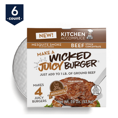 - Kitchen Accomplice Wicked Juicy Burger Mesquite Smoke Beef 1.9 oz, 6 Count