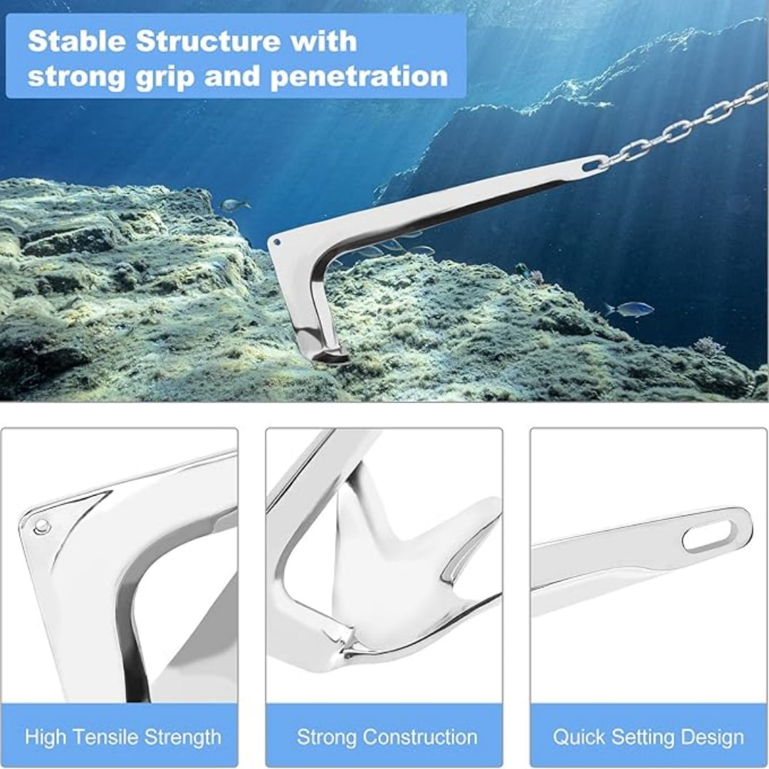 ISURE MARINE Stainless Steel Bruce Style Claw Force Boat Anchor 2.2lbs (1kg) Heavy Duty Marine Grade Polished
