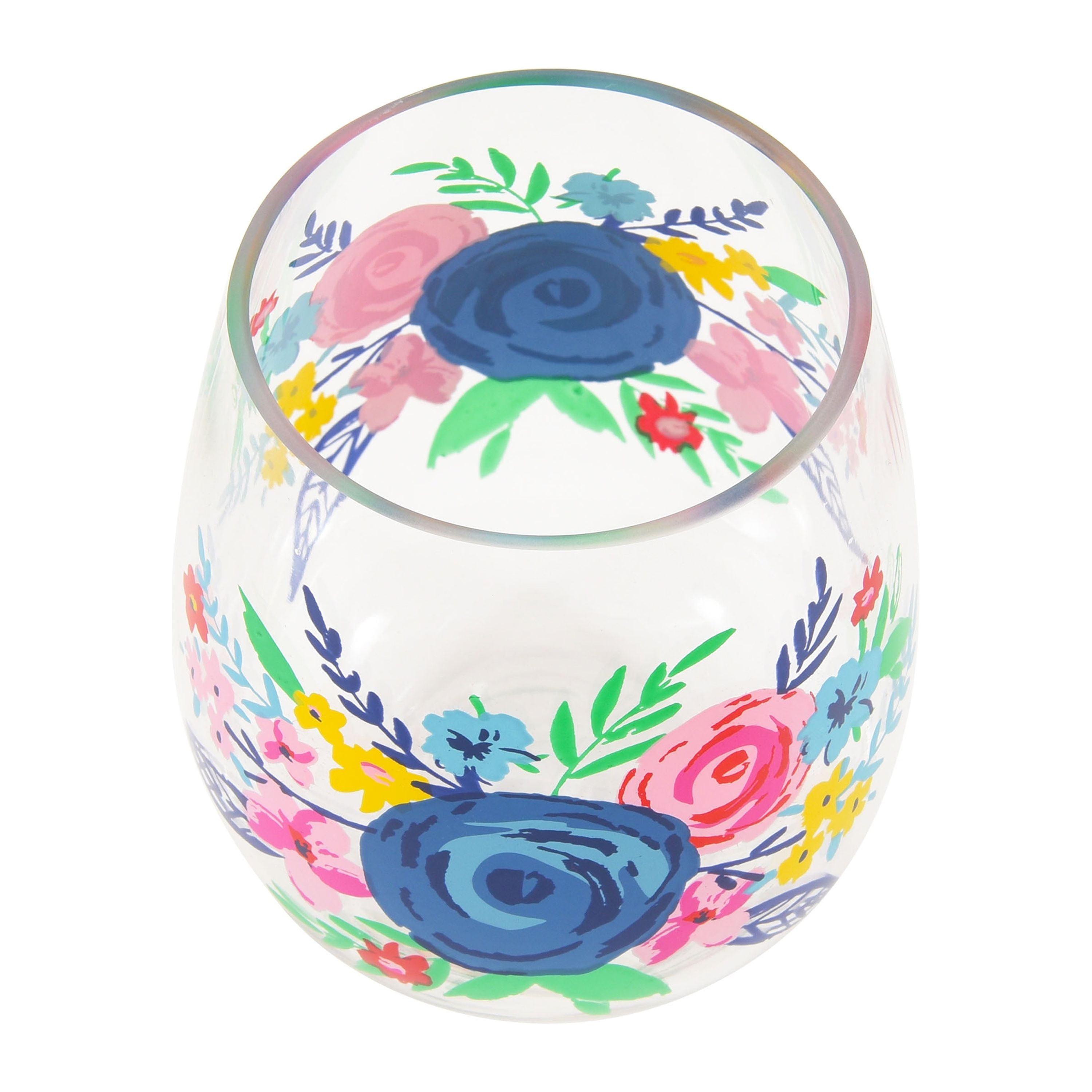 (2 pack) The Pioneer Woman Blue Floral 17.5-Ounce Stemless Wine Glass