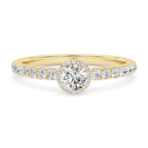 AFFY Round Halo Engagement Rings For Women, 0.90 Carat (ctw) Lab Created Moissanite Promise Rings For Her In 10k Solid Yellow Gold | VVS1 Quality Ring Size-7.5