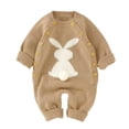 thumbnail image 2 of ZHOGXU Baby Girls Boys Knit Sweater Romper Long Sleeve Round Neck Easterr Bunny Design Comfortable Warm Soft Jumpsuit For Daily Wear,Khaki,9-12 Months, 2 of 4
