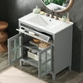 thumbnail image 2 of 30 Inch Bathroom Vanity with Ceramic Sink Gray Modern Console Cabinet with Solid Wood Legs Adjustable Shelf and Soft Close Hinges for Small Bathrooms, 2 of 9