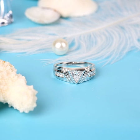 Eclet Jewels Trillion Cut 1.6 Ct VVS1/D Lab Created Simulated Diamond Ring - 14K White Gold Over Wedding Anniversary Rings - Unique Triangle Design Diamond Rings for Men s - Gifts for Birthday
