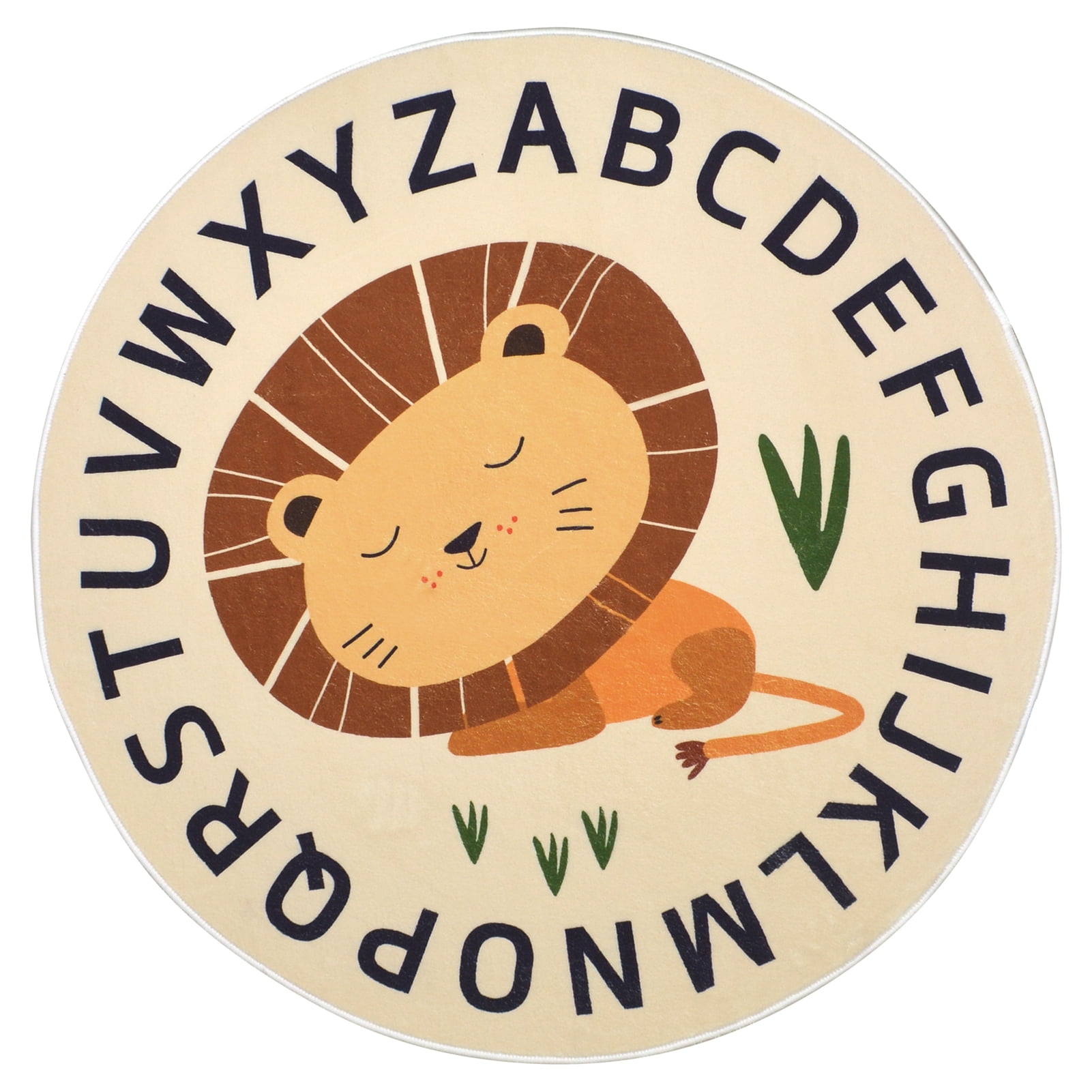 LANPEI Kids Play Mat Rug Carpet 4Ft Round Lion Area Rug Cartoon ABC Kids Rug Crawling Cushion for Boys Girls Plush Nursery Rug for Children Washable Floor Carpet for Kids Room, Sleeping