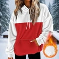 thumbnail image 2 of Women's Color Block Fuzzy Hoodie - Oversized Loose Fit Fall Winter Sweatshirt, Fashion Fluffy Sherpa Hoodie with Drawstring, 2 of 6